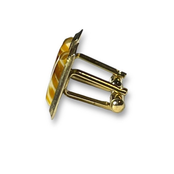 Vintage Cufflinks Gold Tone Tiger Stripe Glass Unsigned - Picture 3 of 6